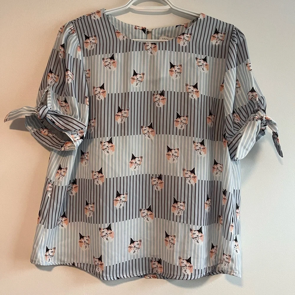 Molly Bracken Lili Sidonia Collection cat print blouse - Picture 2 of 11